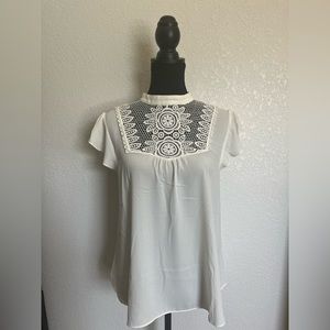 Express Small Ivory Flutter Cap Sleeve Crochet Lace Yoke Blouse shirt top S